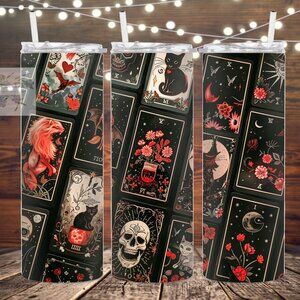 Red and Black Tarot Card Metal Insulated Tumbler